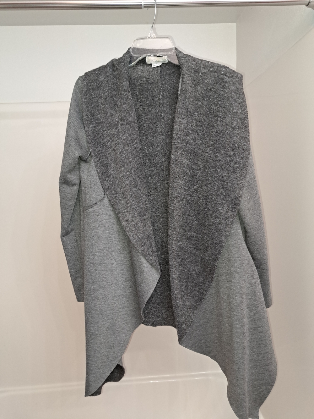 Open-Front Two-Tone Gray Draped Cardigan